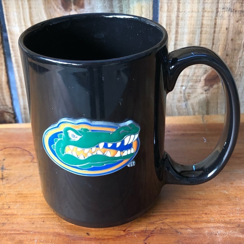 SEC Florida Gators Glossy Black Ceramic Coffee Mug with Raised Gator Design